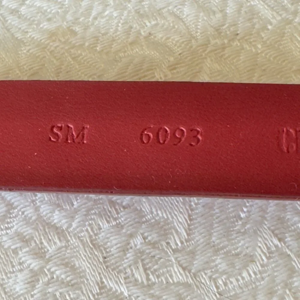 Vintage Cherry Red Leather Belt Pewter Buckle Aztec Mexican Adjustable 22-33”